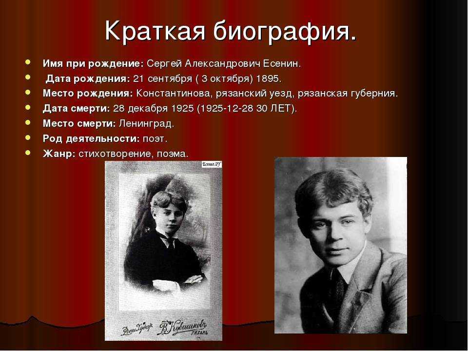 Краткая биография есенина, интересные для детей факты жизни и творчества сергея есенина для всех классов