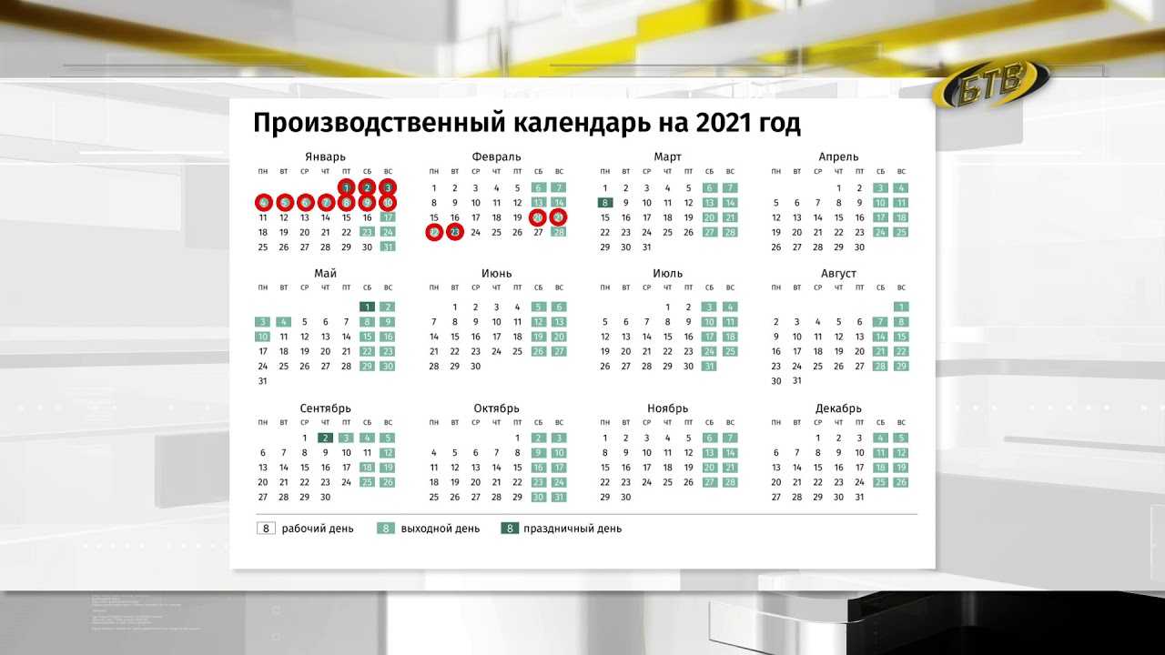 Производственный календарь на 2021 год