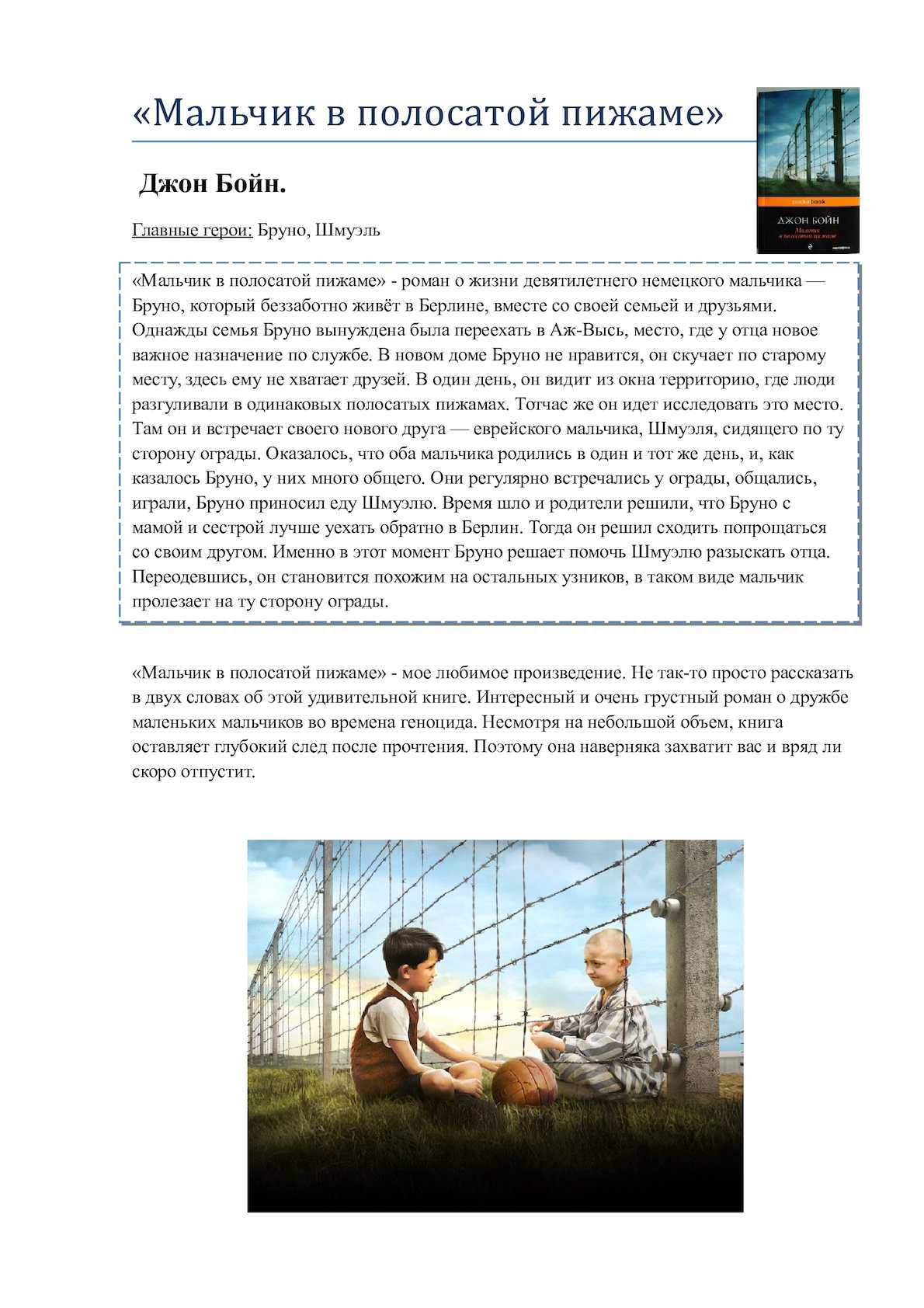 Краткое содержание произведения «мальчик в полосатой пижаме» - книги