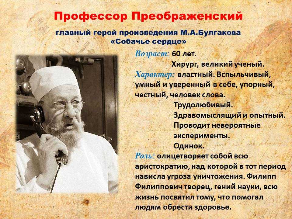 Образ и характеристика профессора преображенского в повести собачье сердце булгаков